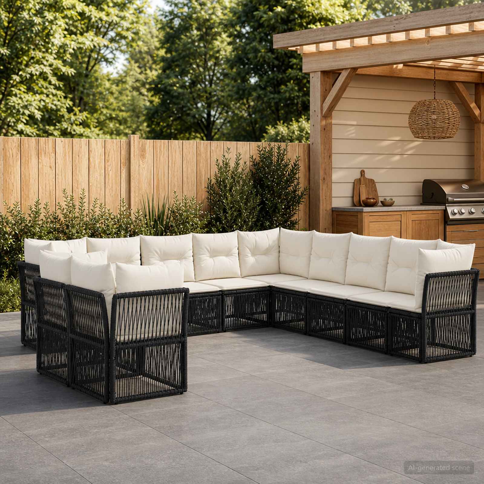 Tuinbankenset 11 pcs Zwart poly rattan – afbeelding 1