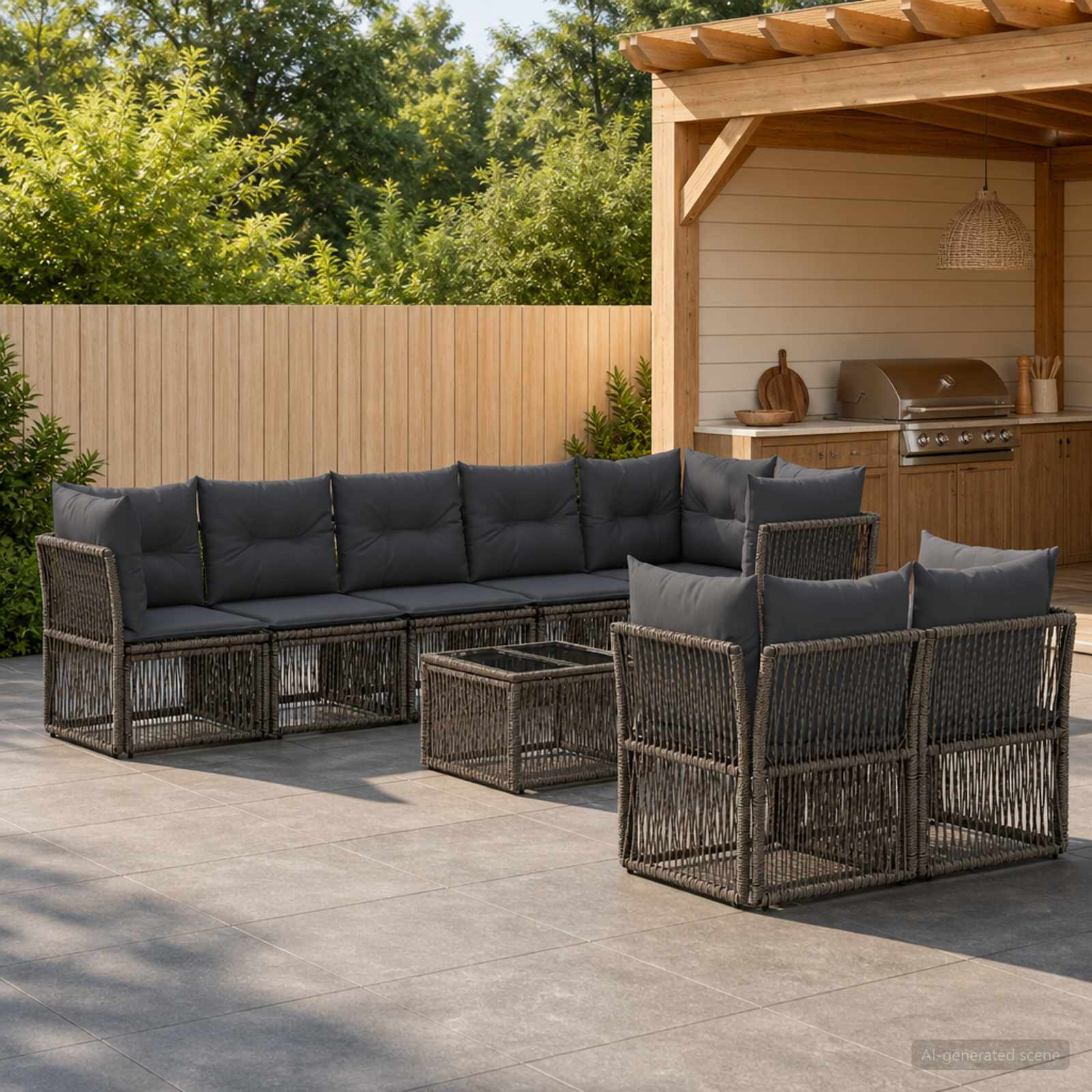 Tuinbankenset 9 pcs Grijs poly rattan – afbeelding 1