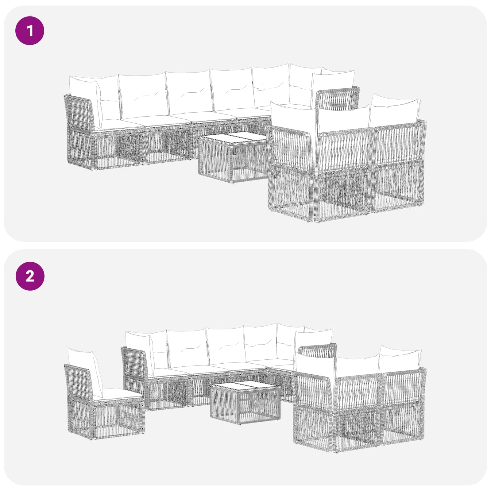 Tuinbankenset 9 pcs Grijs poly rattan – afbeelding 8