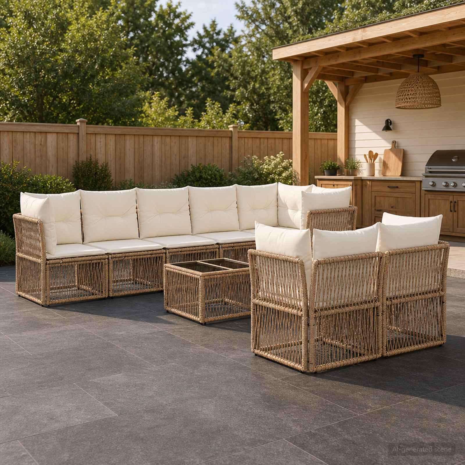 Tuinbankenset 9 pcs Beige poly rattan – afbeelding 1