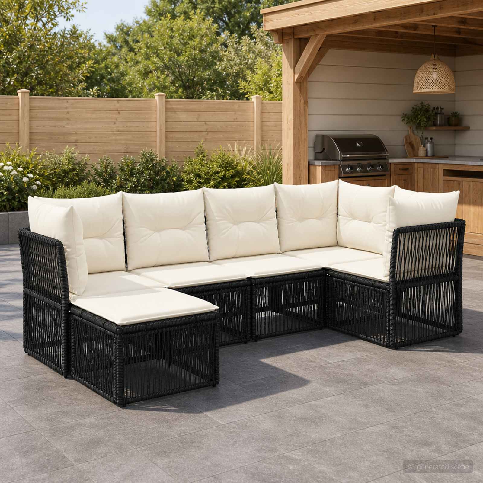 Tuinbankenset 6 pcs Zwart poly rattan – afbeelding 1