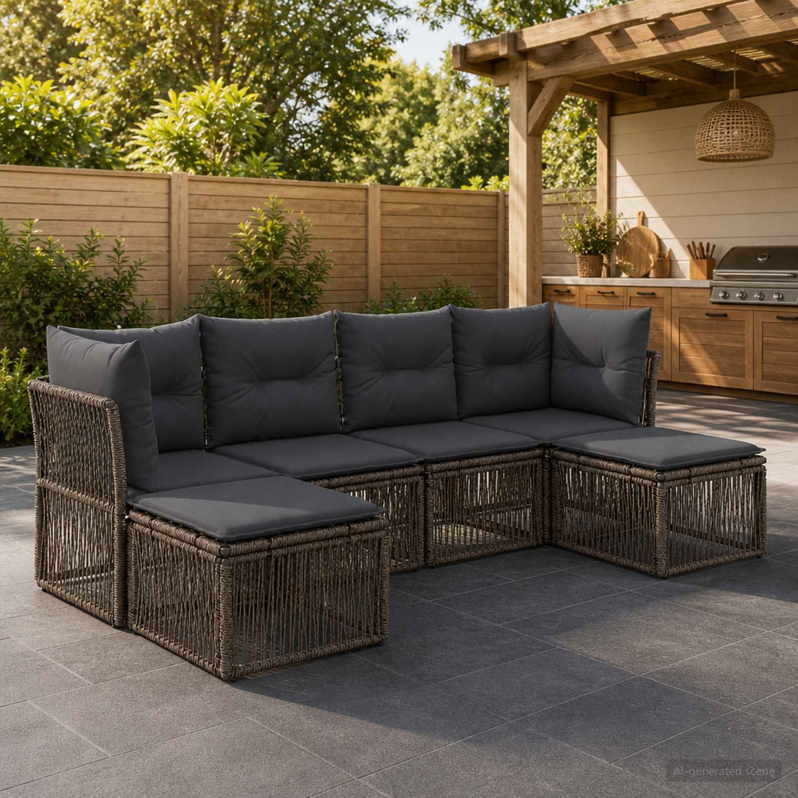 Tuinbankenset 6 pcs Grijs poly rattan – afbeelding 1