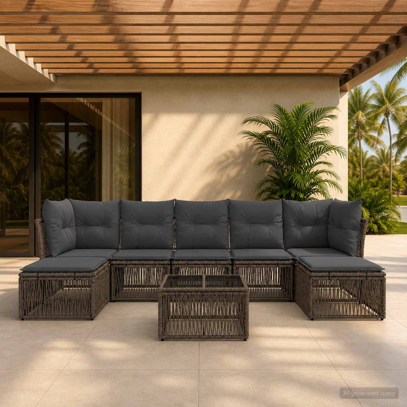 Tuinbankenset 8 pcs Grijs poly rattan – afbeelding 1