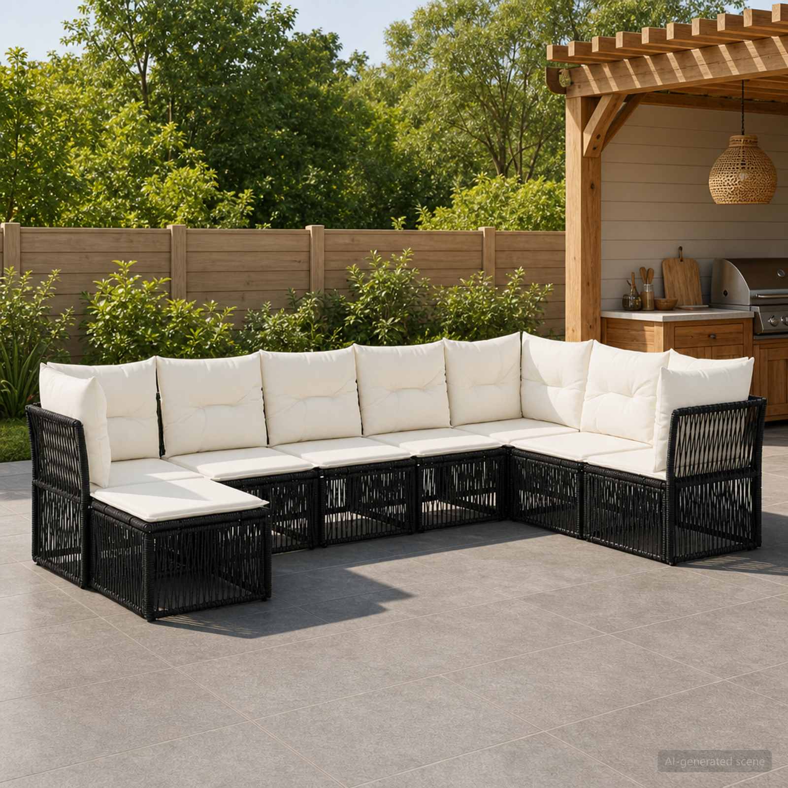 Tuinbankenset 8 pcs Zwart poly rattan