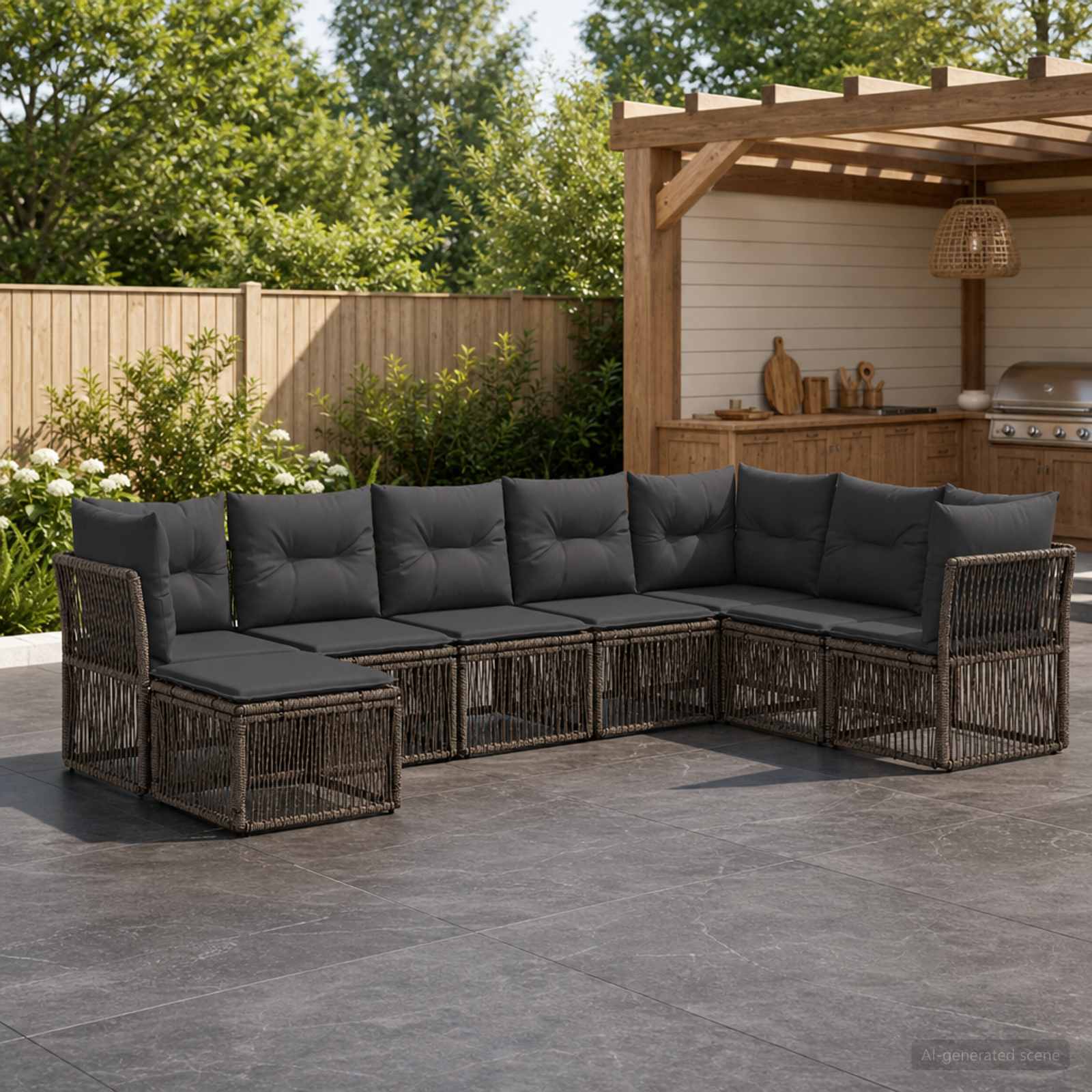Tuinbankenset 8 pcs Grijs poly rattan – afbeelding 1