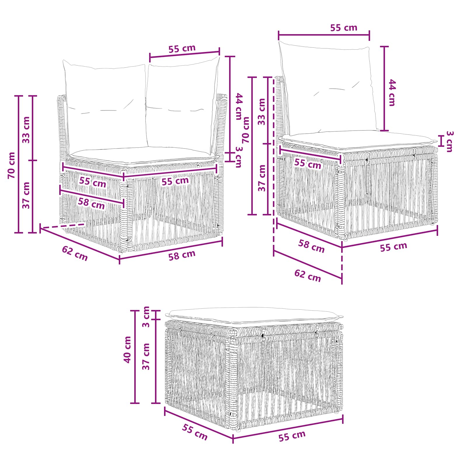 Tuinbankenset 8 pcs Grijs poly rattan – afbeelding 9