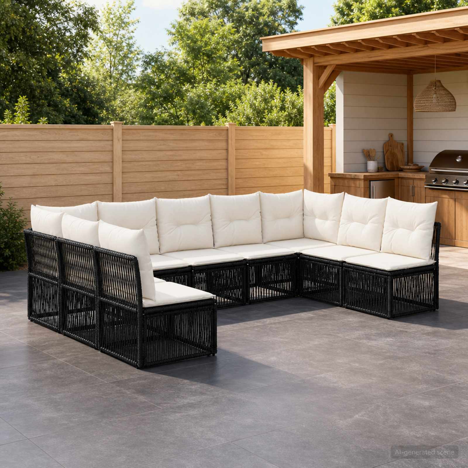 Tuinbankenset 9 pcs Zwart poly rattan