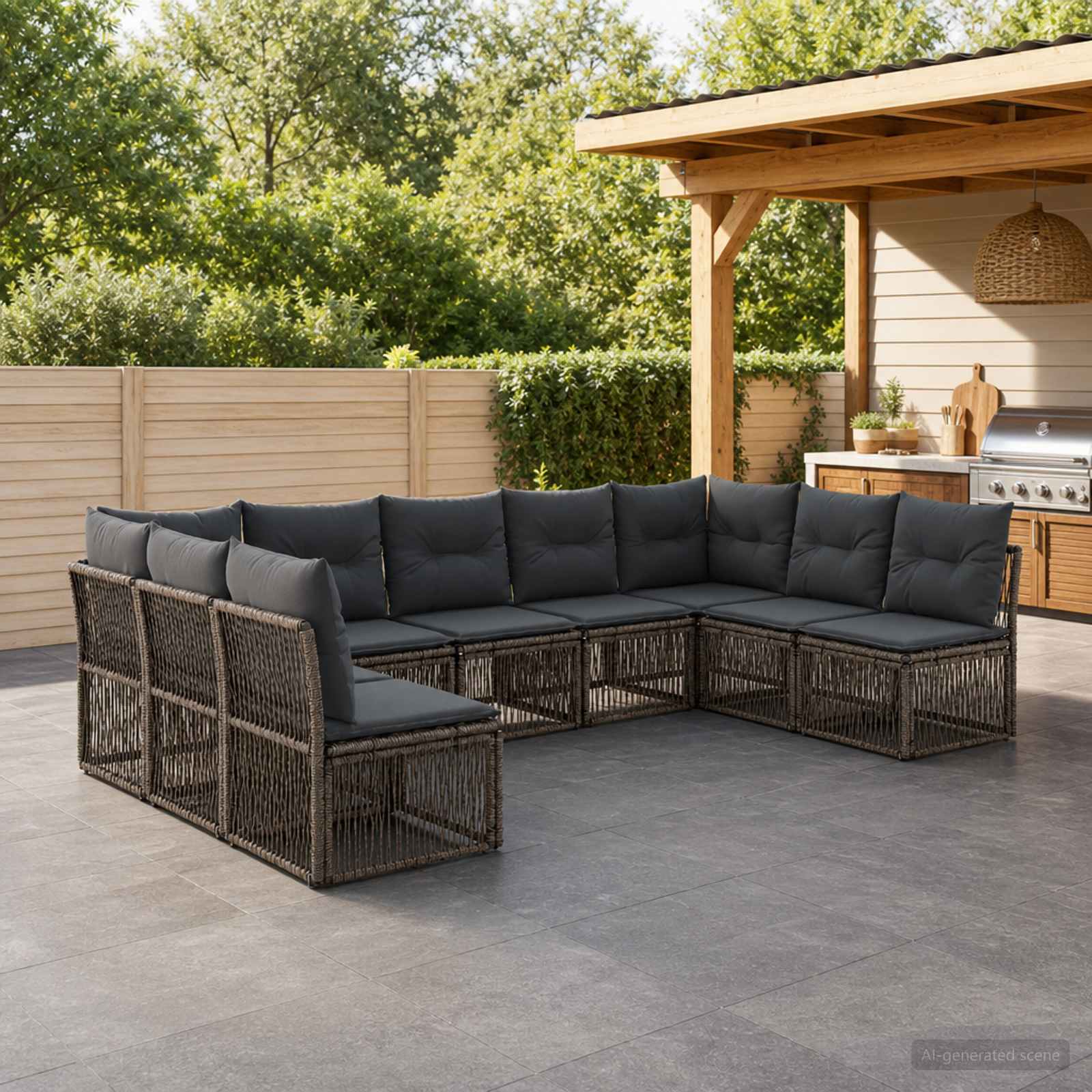 Tuinbankenset 9 pcs Grijs poly rattan – afbeelding 1