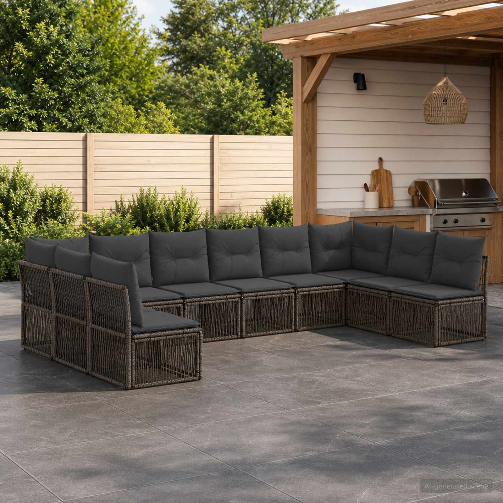 Tuinbankenset 10 pcs Grijs poly rattan – afbeelding 1