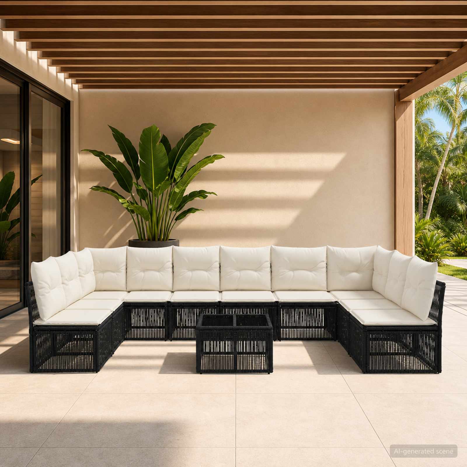 Tuinbankenset 11 pcs Zwart poly rattan – afbeelding 1