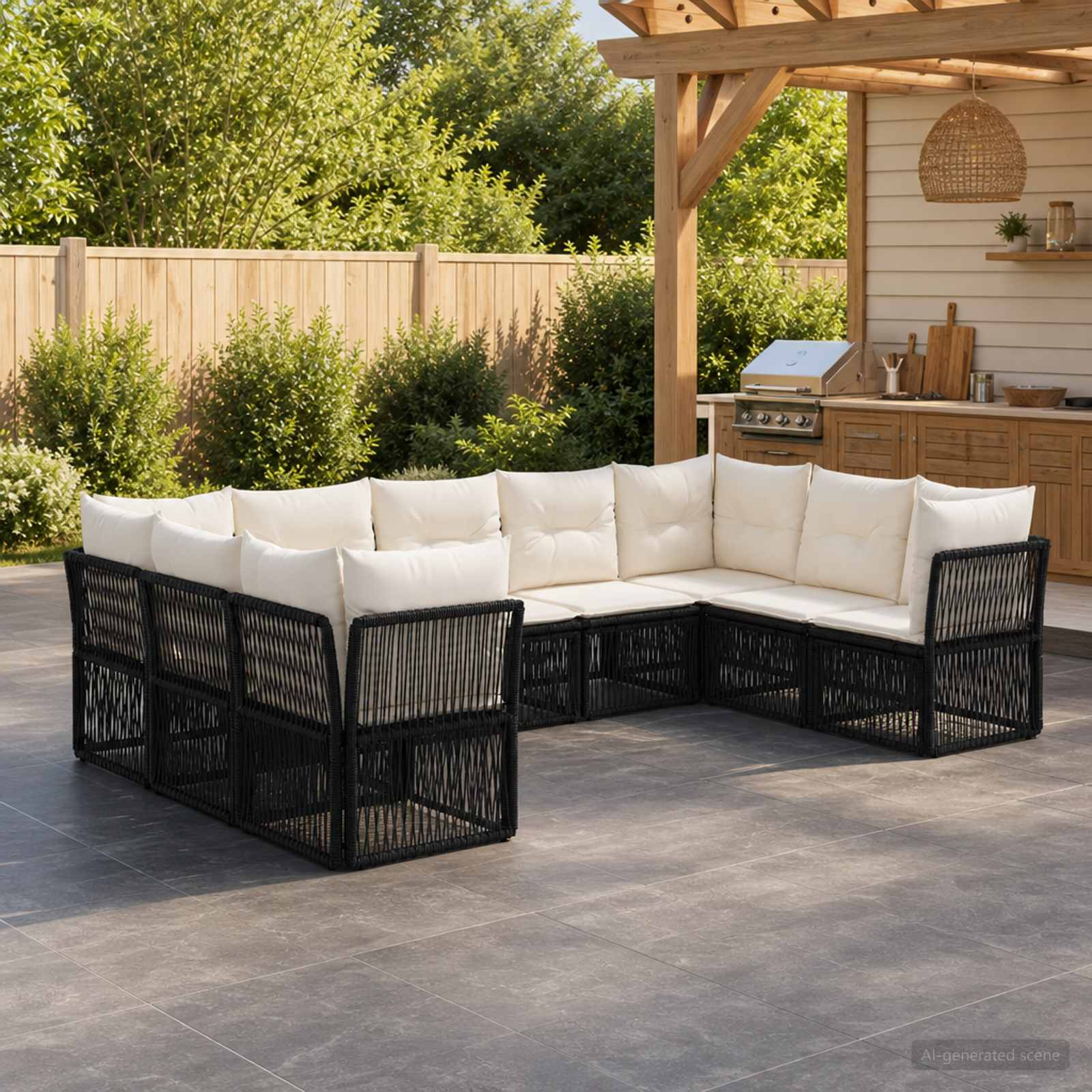 Tuinbankenset 9 pcs Zwart poly rattan – afbeelding 1