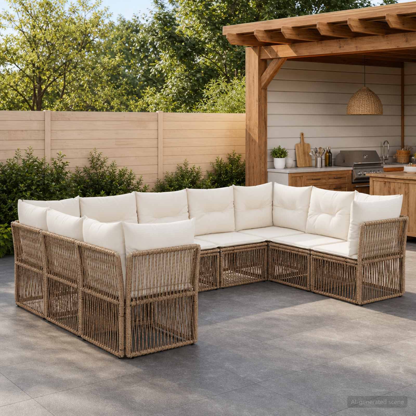 Tuinbankenset 9 pcs Beige poly rattan