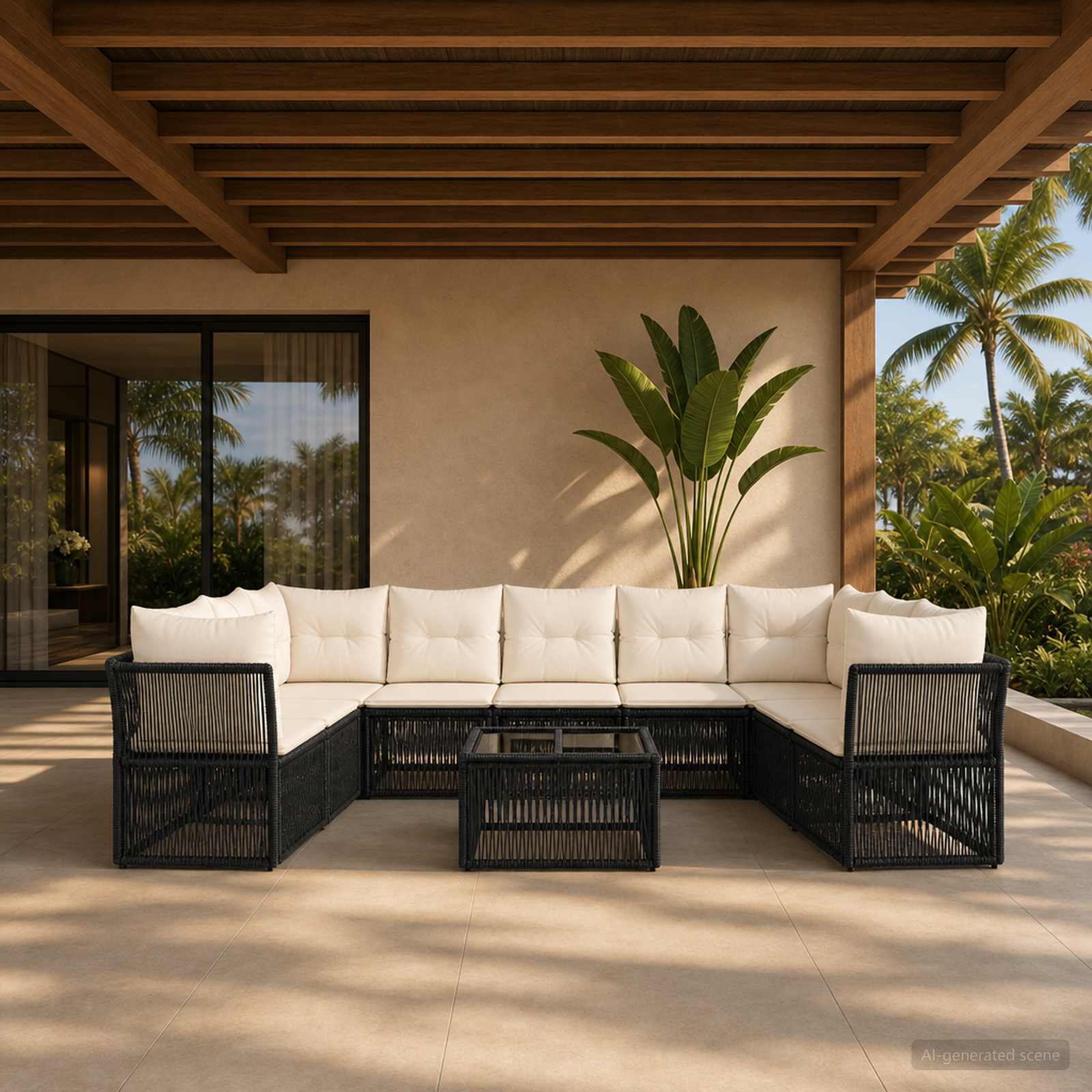 Tuinbankenset 10 pcs Zwart poly rattan – afbeelding 1