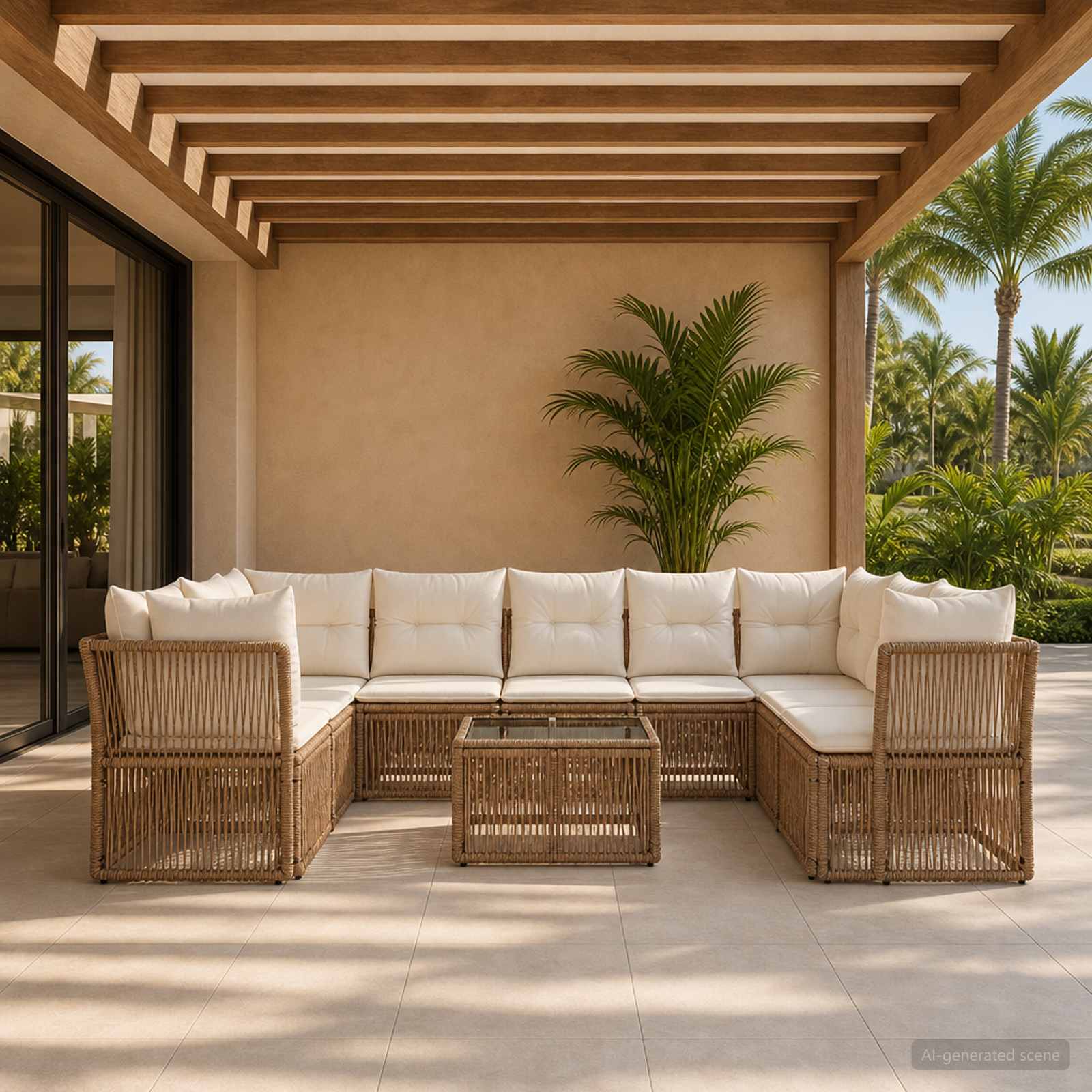 Tuinbankenset 10 pcs Beige poly rattan – afbeelding 1
