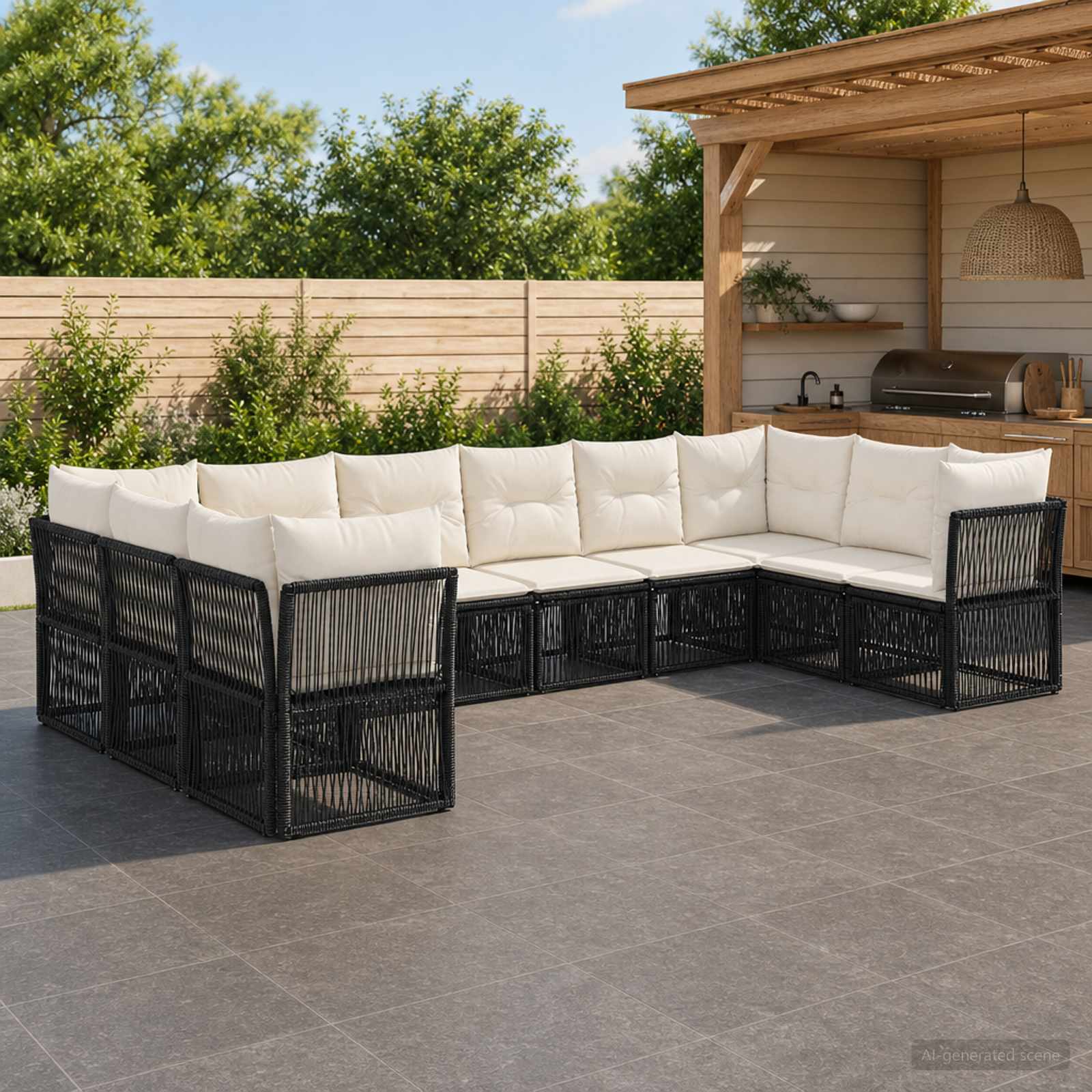 Tuinbankenset 10 pcs Zwart poly rattan