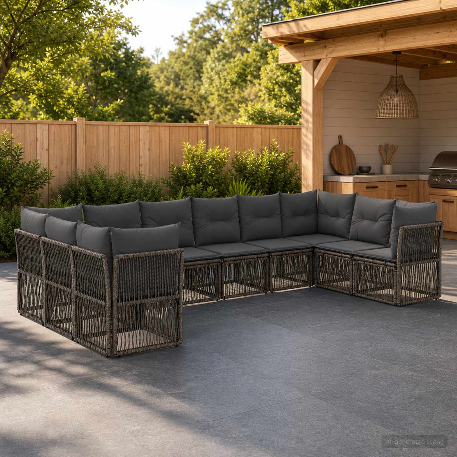 Tuinbankenset 10 pcs Grijs poly rattan – afbeelding 1