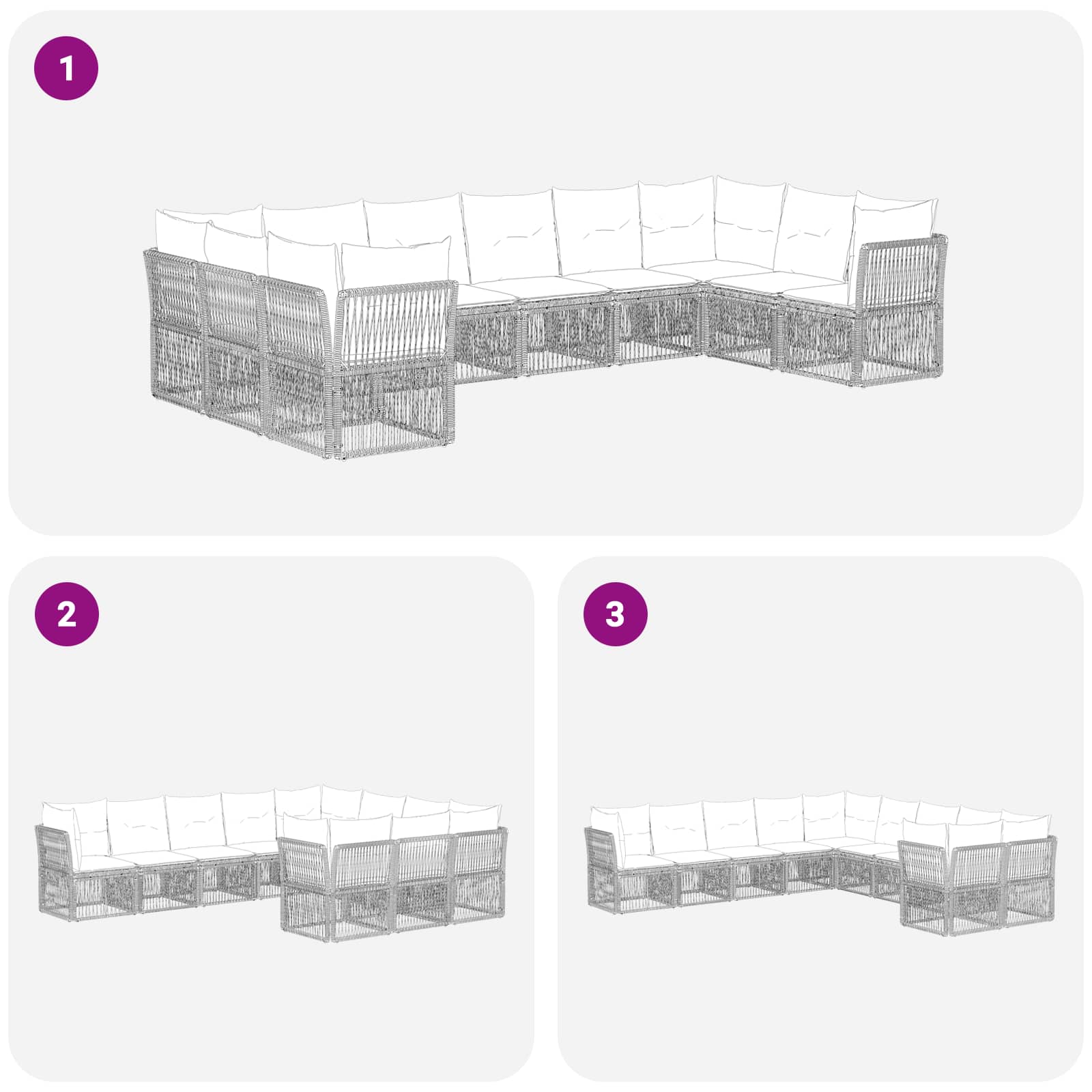 Tuinbankenset 10 pcs Grijs poly rattan – afbeelding 6