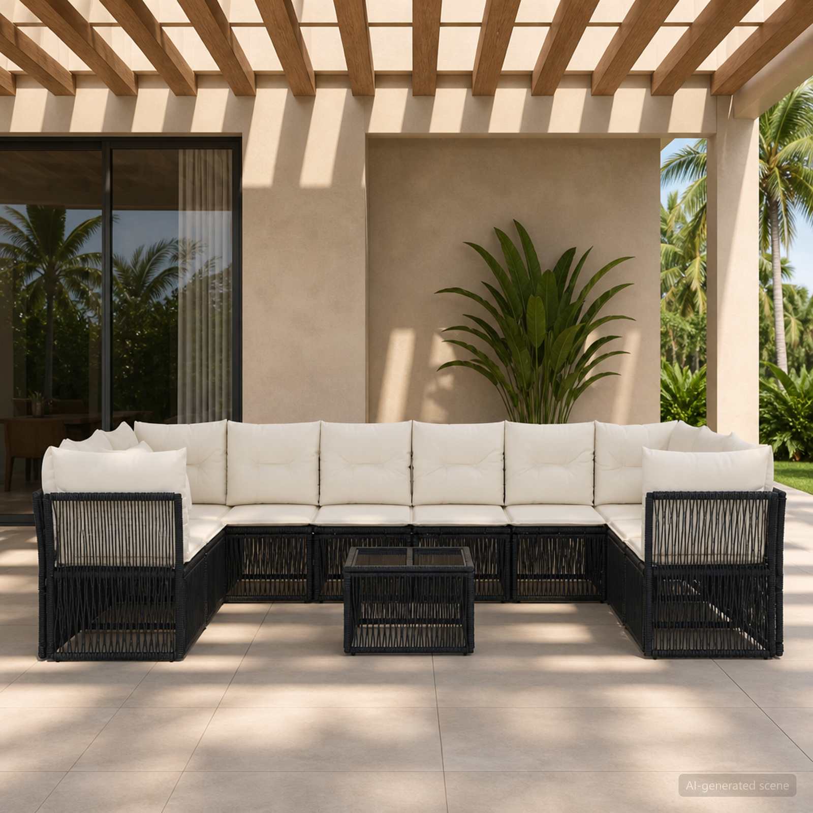 Tuinbankenset 11 pcs Zwart poly rattan – afbeelding 1