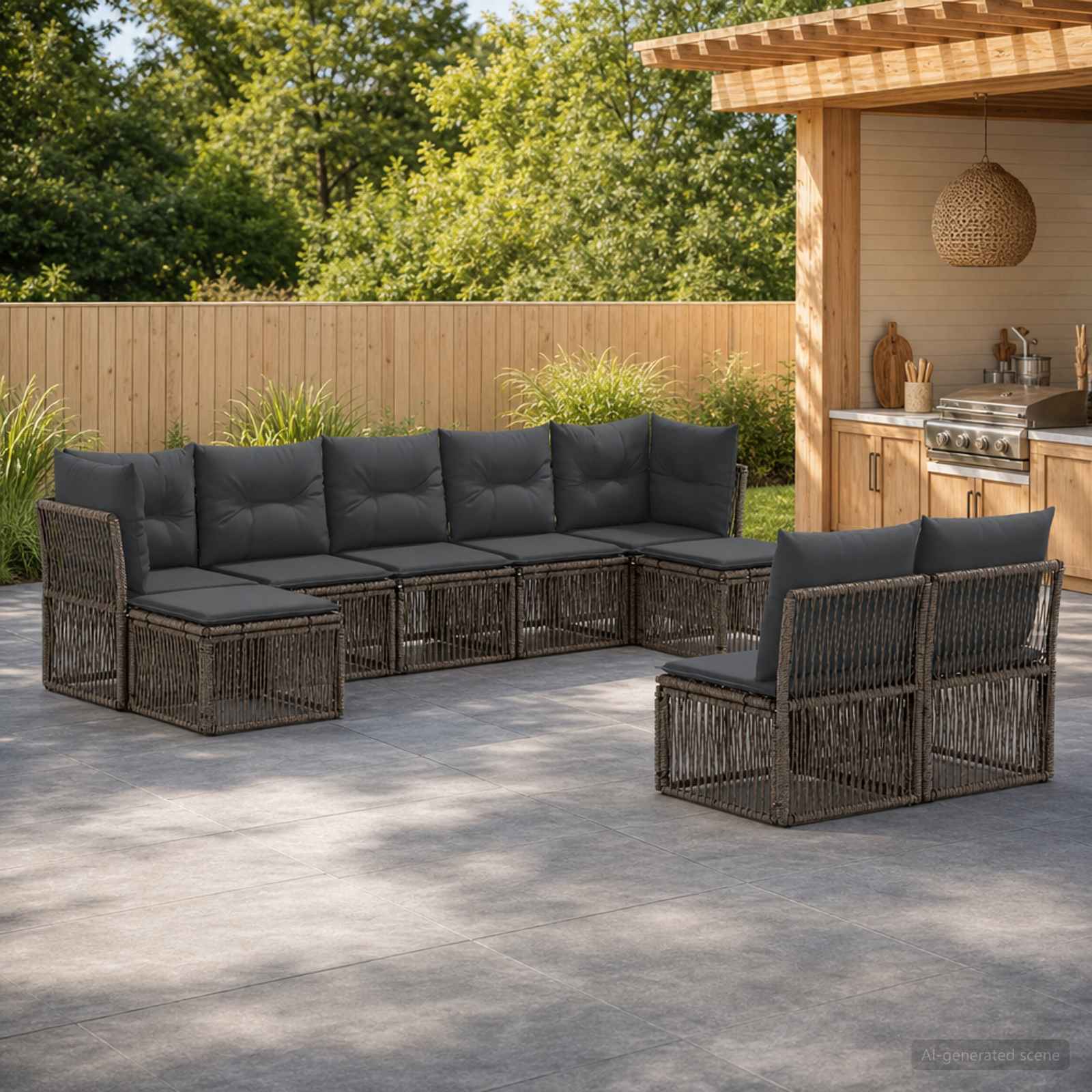 Tuinbankenset 9 pcs Grijs poly rattan – afbeelding 1