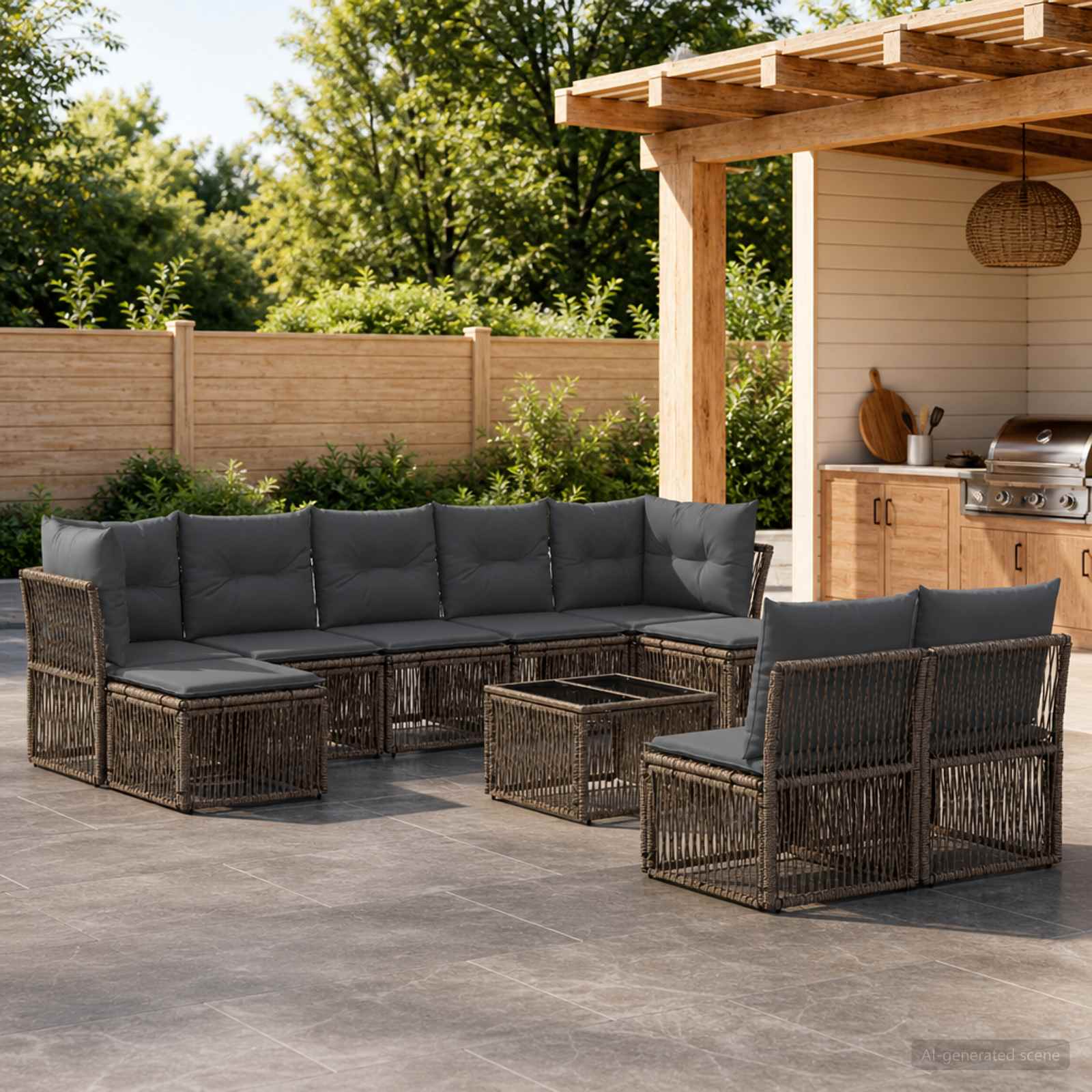 Tuinbankenset 10 pcs Grijs poly rattan – afbeelding 1