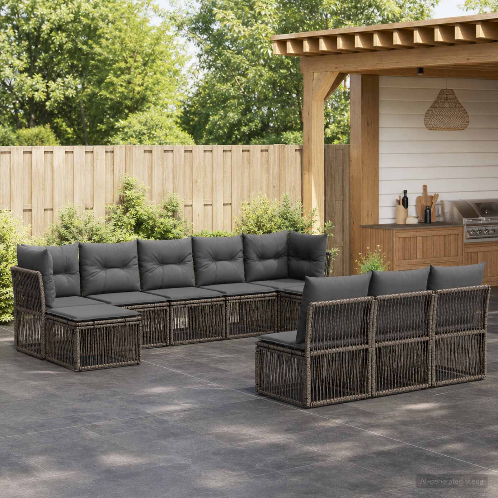Tuinbankenset 10 pcs Grijs poly rattan – afbeelding 1