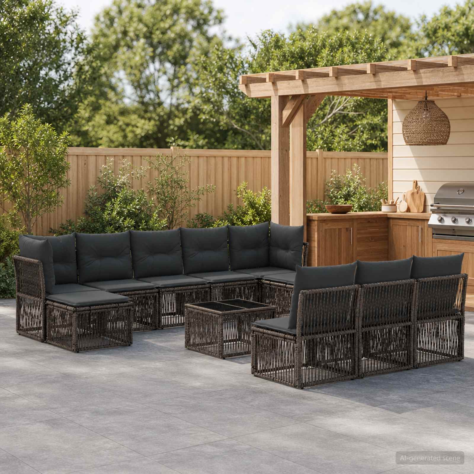 Tuinbankenset 11 pcs Grijs poly rattan – afbeelding 1