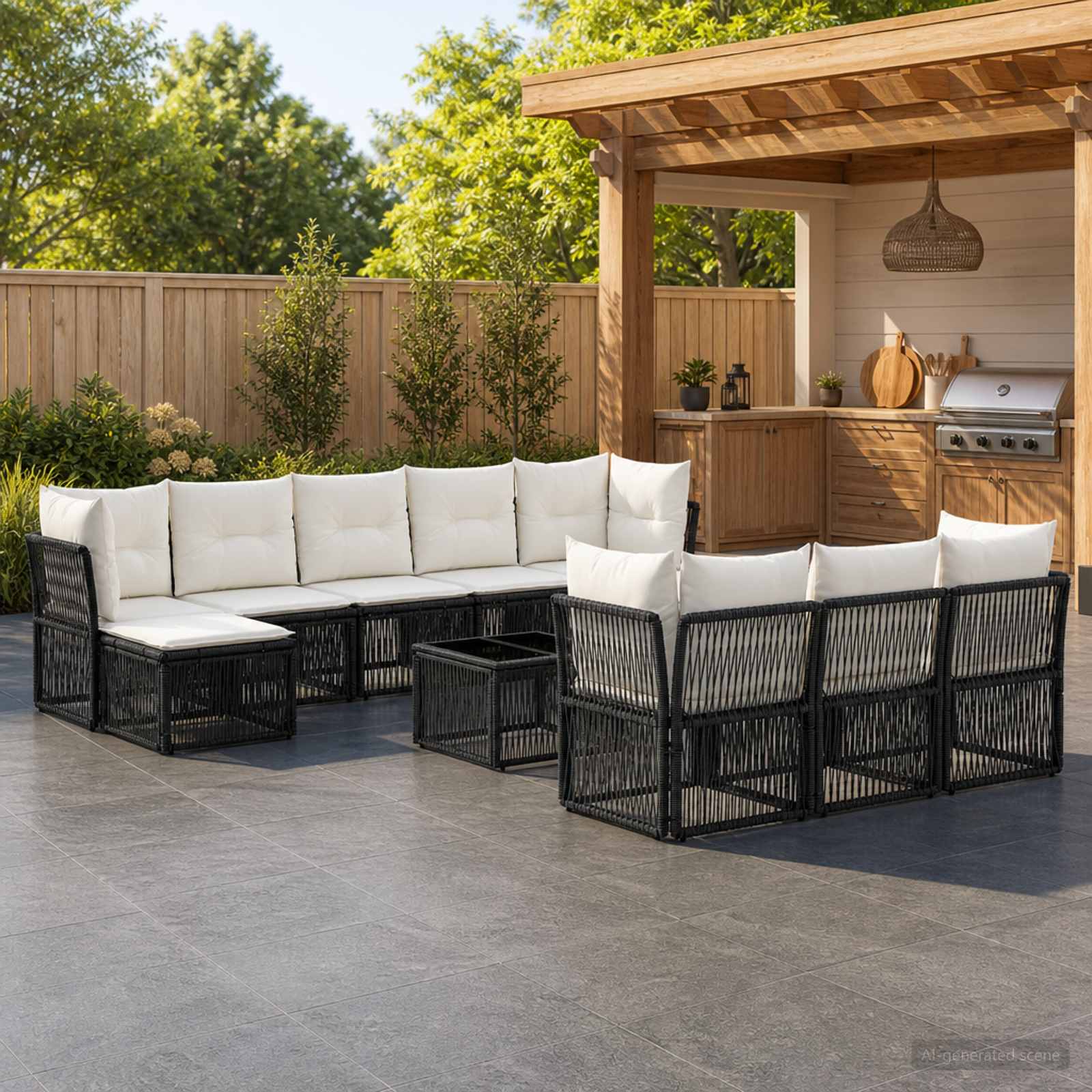 Tuinbankenset 11 pcs Zwart poly rattan – afbeelding 1