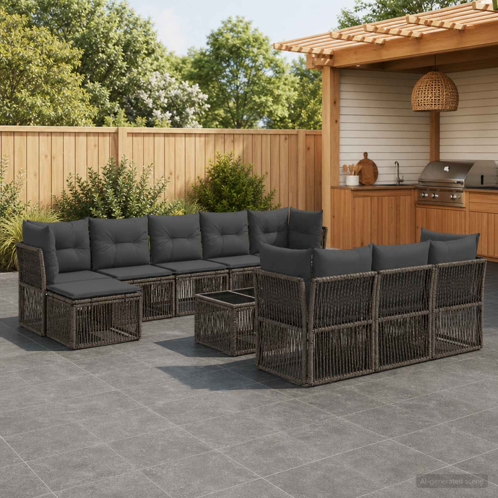 Tuinbankenset 11 pcs Grijs poly rattan – afbeelding 1