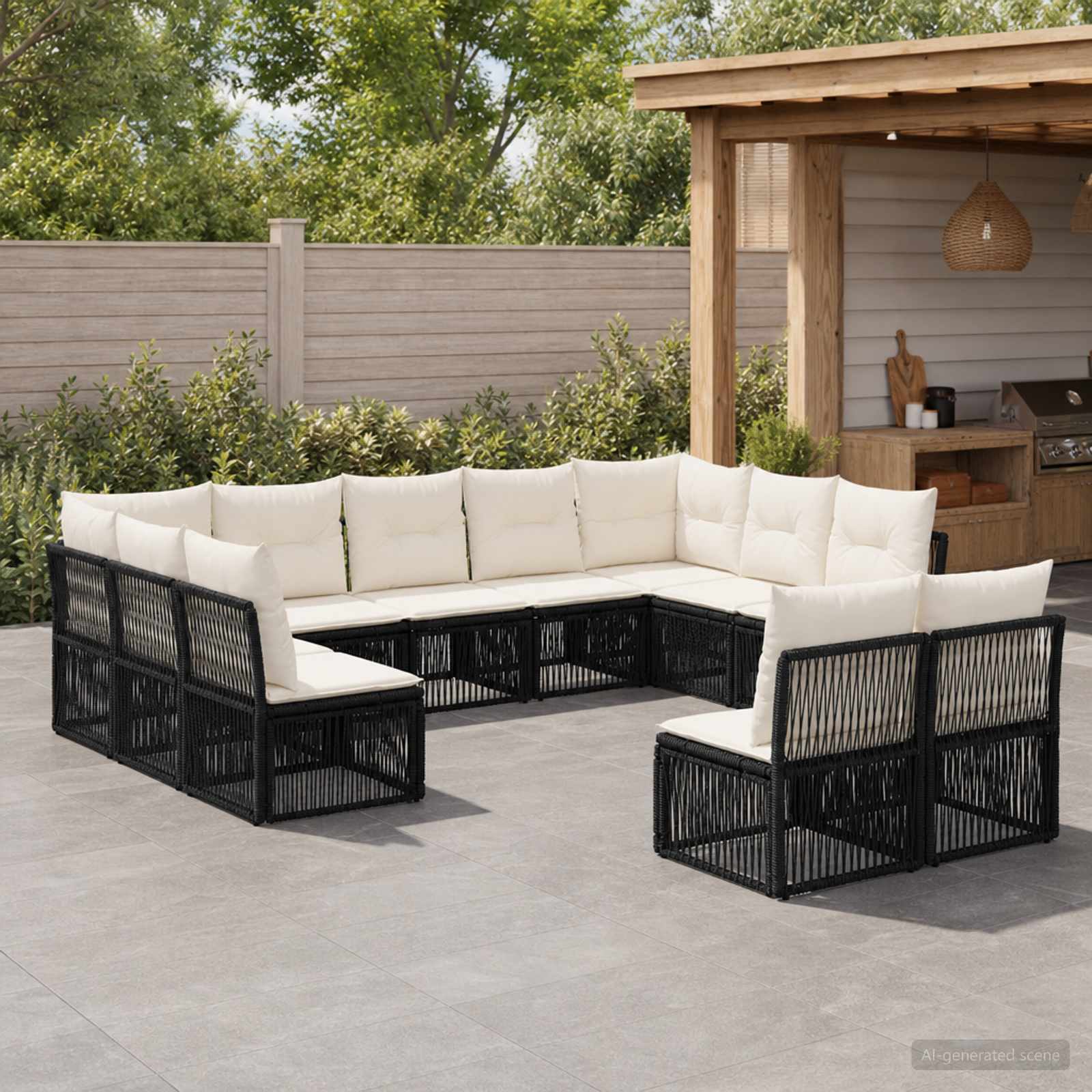 Tuinbankenset 11 pcs Zwart poly rattan – afbeelding 1
