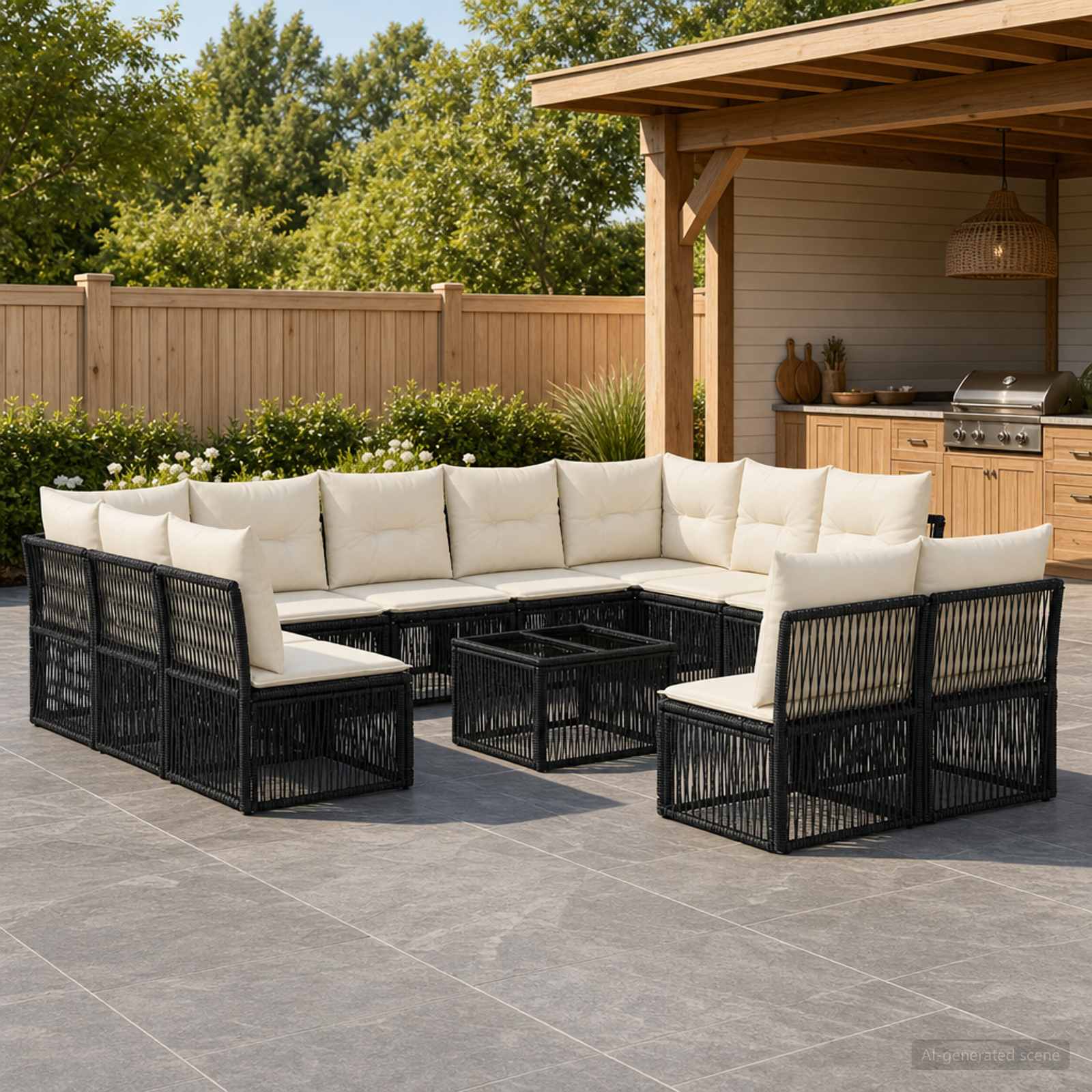 Tuinbankenset 12 pcs Zwart poly rattan – afbeelding 1