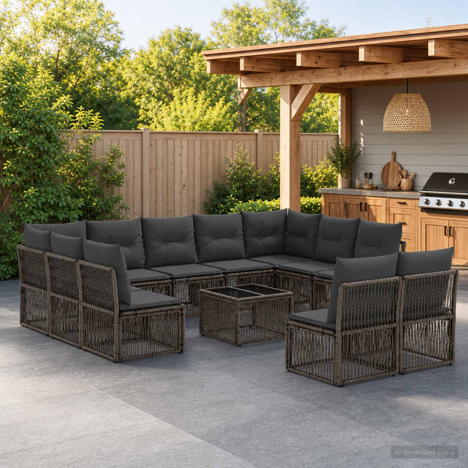 Tuinbankenset 12 pcs Grijs poly rattan – afbeelding 1