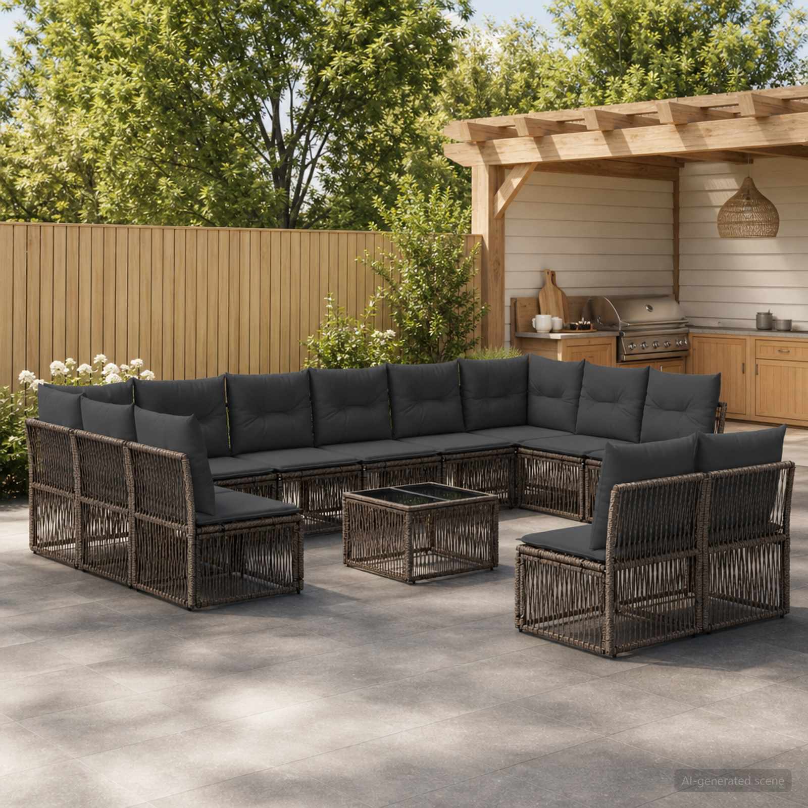 Tuinbankenset 13 pcs Grijs poly rattan – afbeelding 1