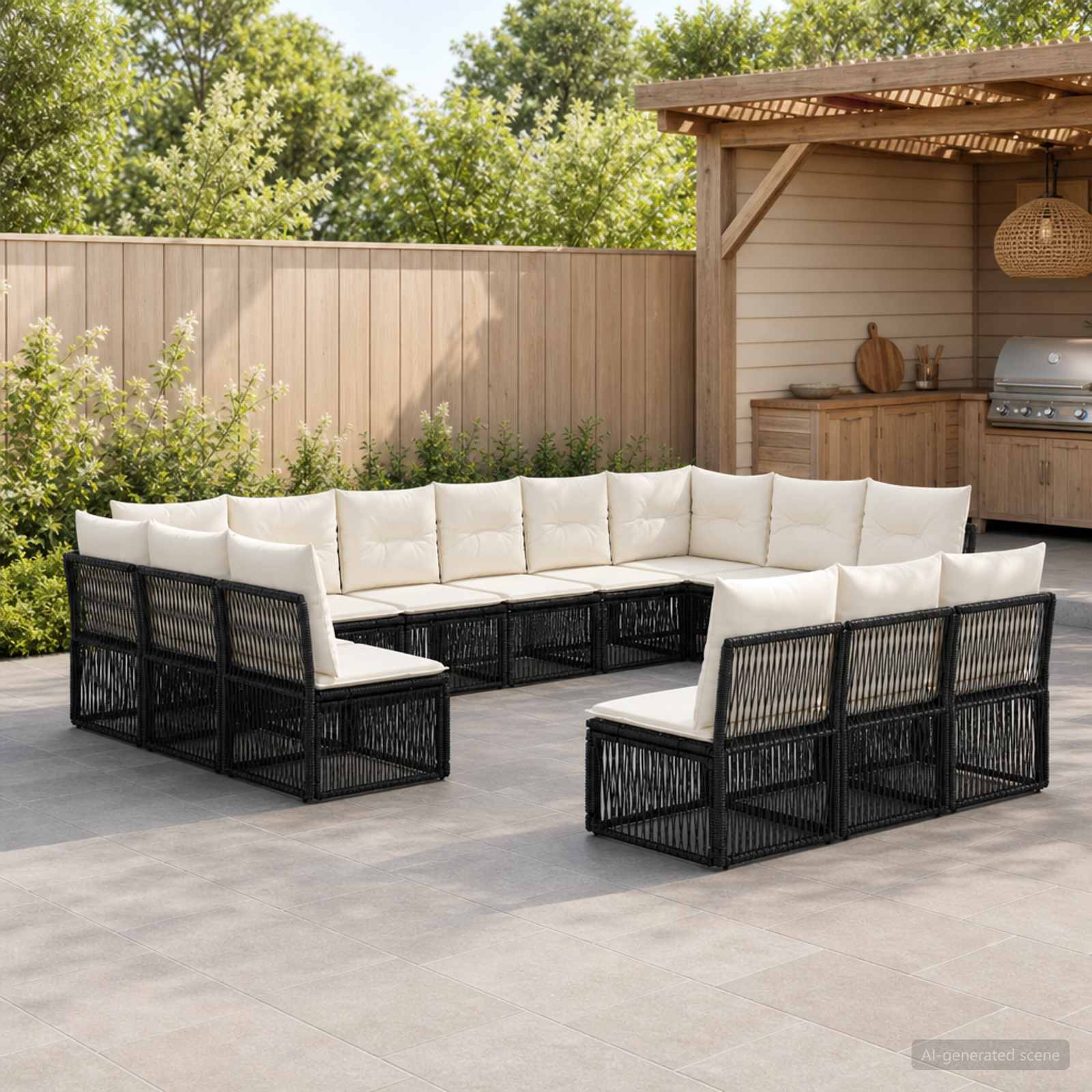 Tuinbankenset 13 pcs Zwart poly rattan – afbeelding 1