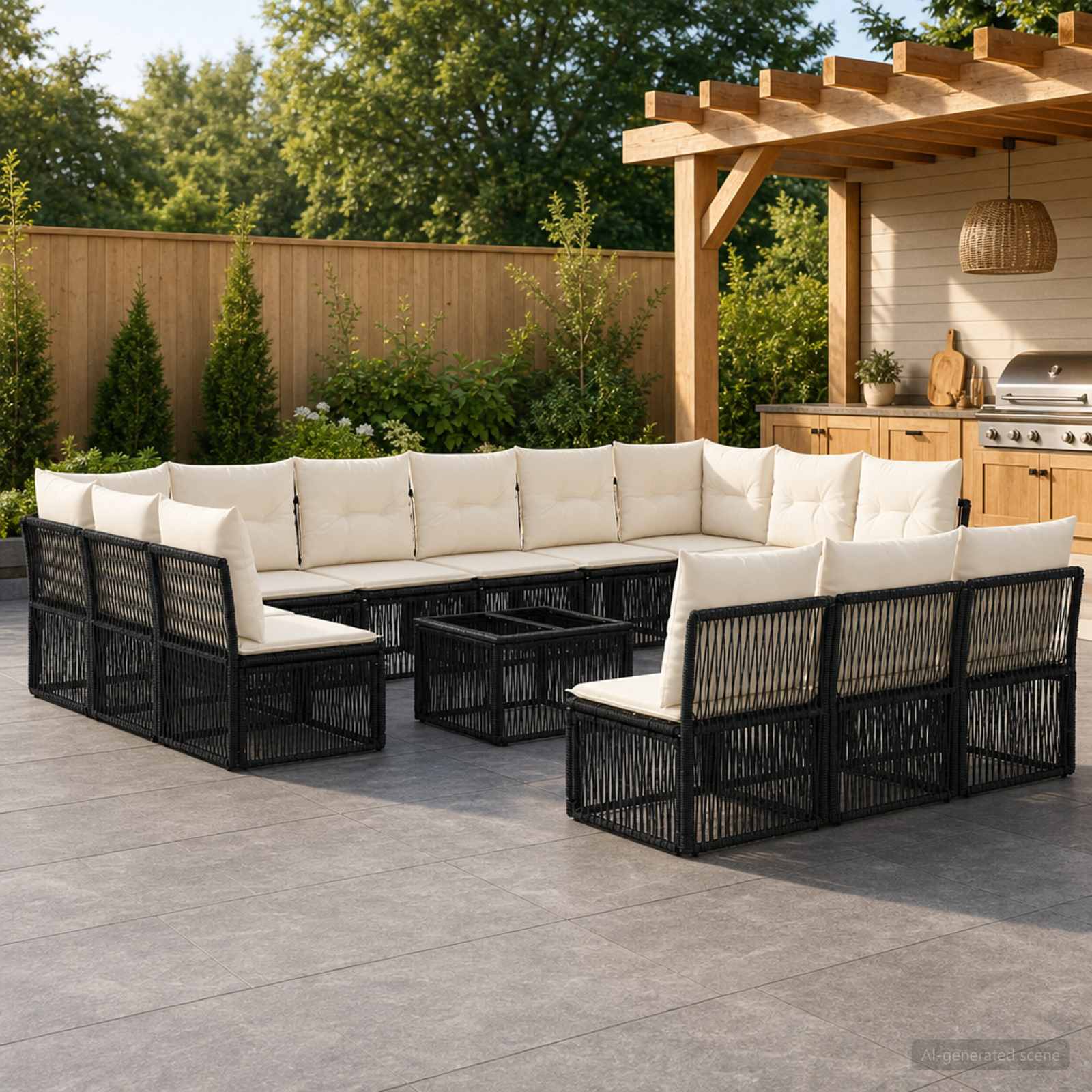 Tuinbankenset 14 pcs Zwart poly rattan – afbeelding 1