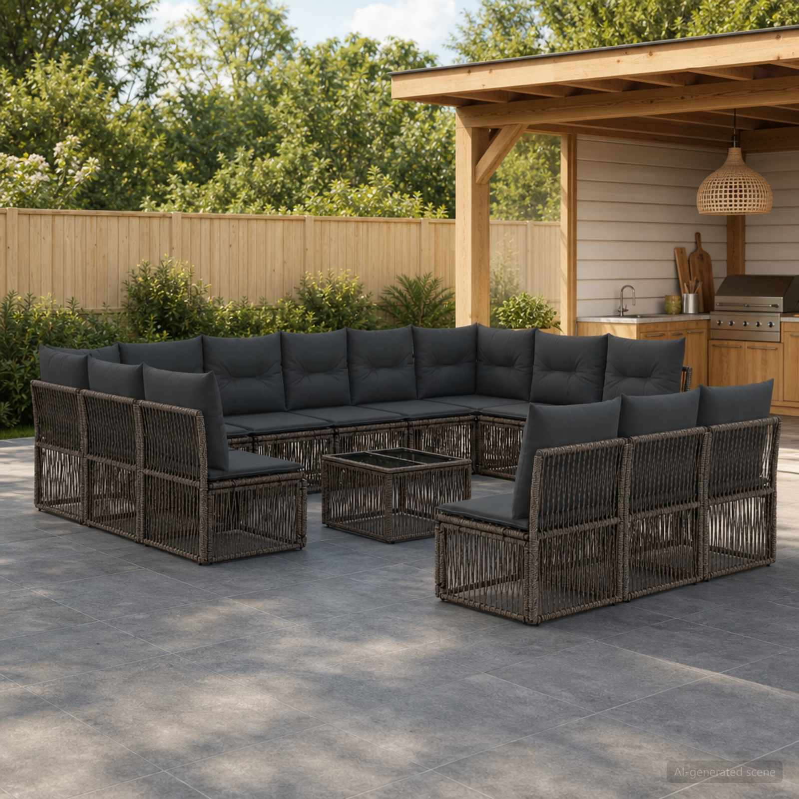 Tuinbankenset 14 pcs Grijs poly rattan – afbeelding 1