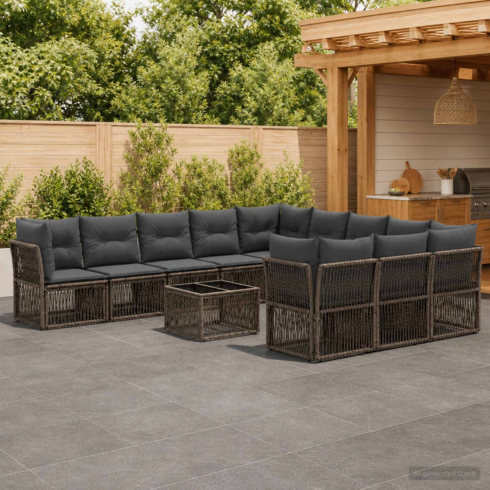Tuinbankenset 12 pcs Grijs poly rattan – afbeelding 1