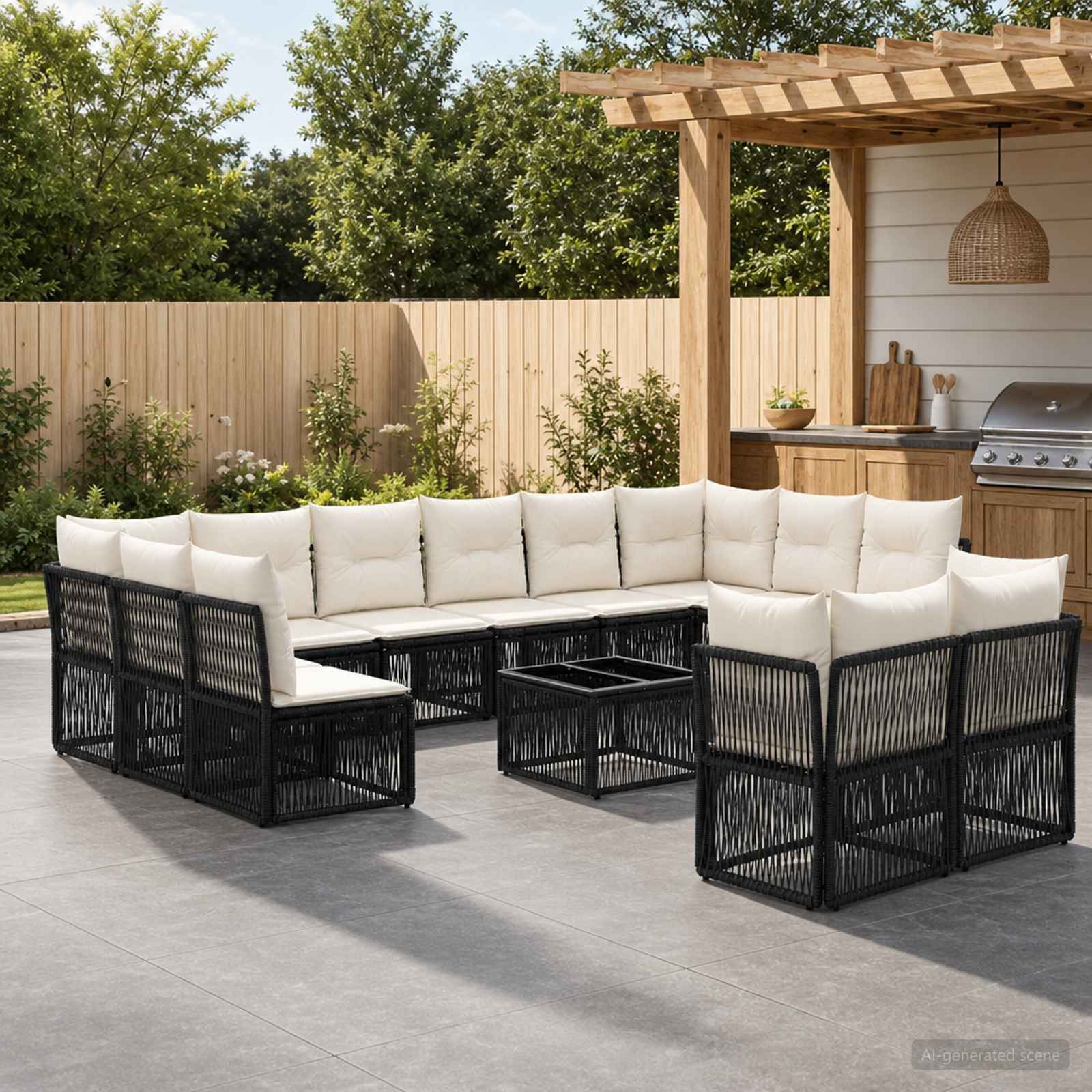 Tuinbankenset 13 pcs Zwart poly rattan – afbeelding 1
