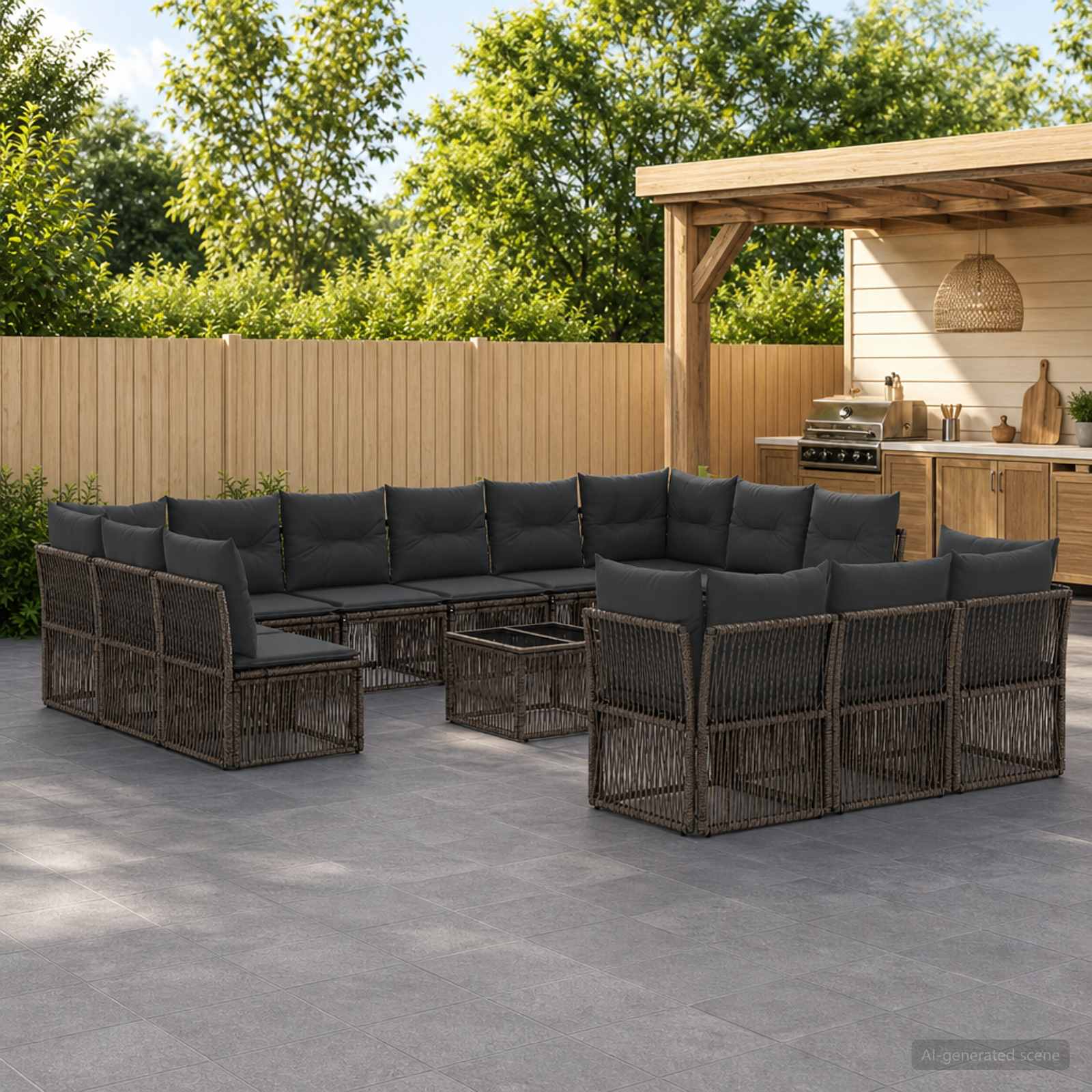 Tuinbankenset 14 pcs Grijs poly rattan – afbeelding 1