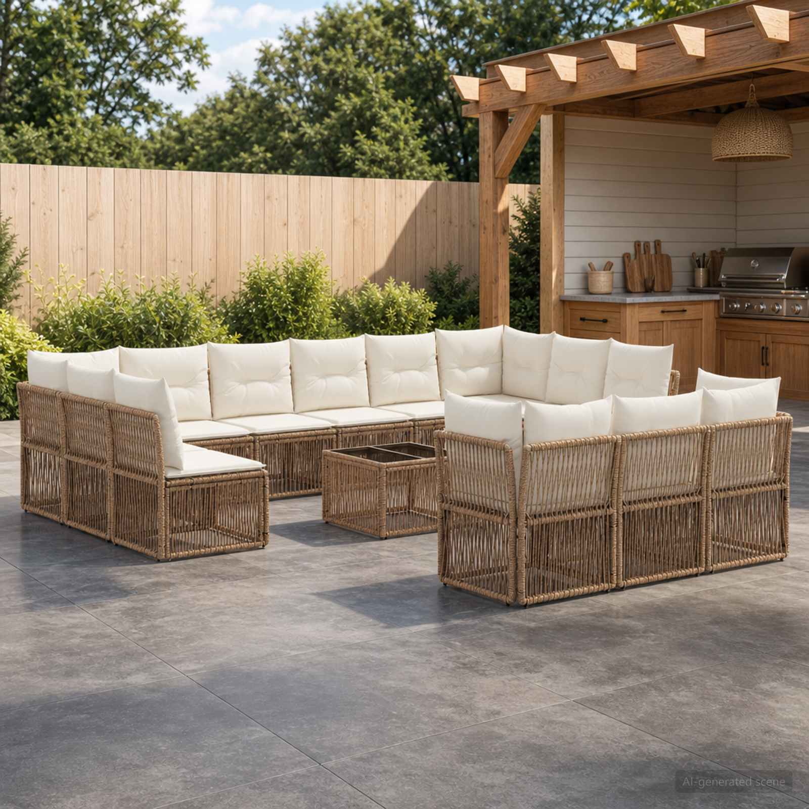 Tuinbankenset 14 pcs Beige poly rattan – afbeelding 1