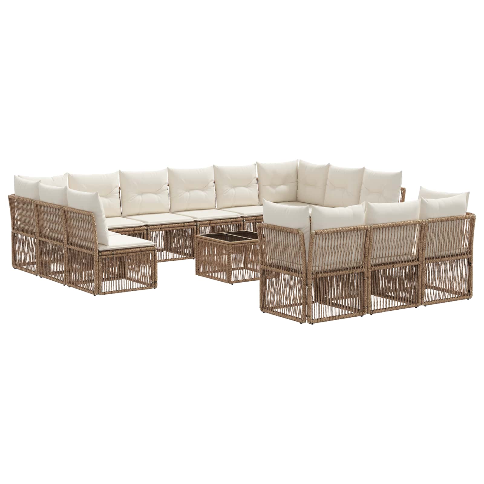 Tuinbankenset 14 pcs Beige poly rattan – afbeelding 2