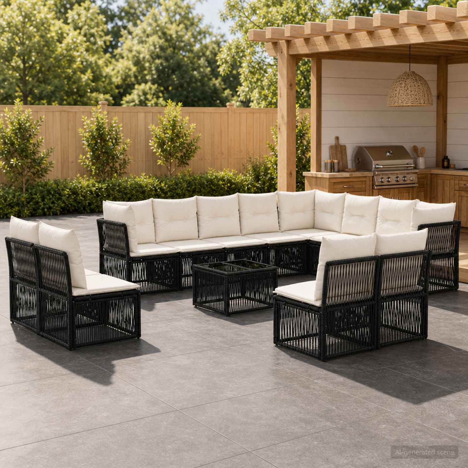 Tuinbankenset 13 pcs Zwart poly rattan – afbeelding 1
