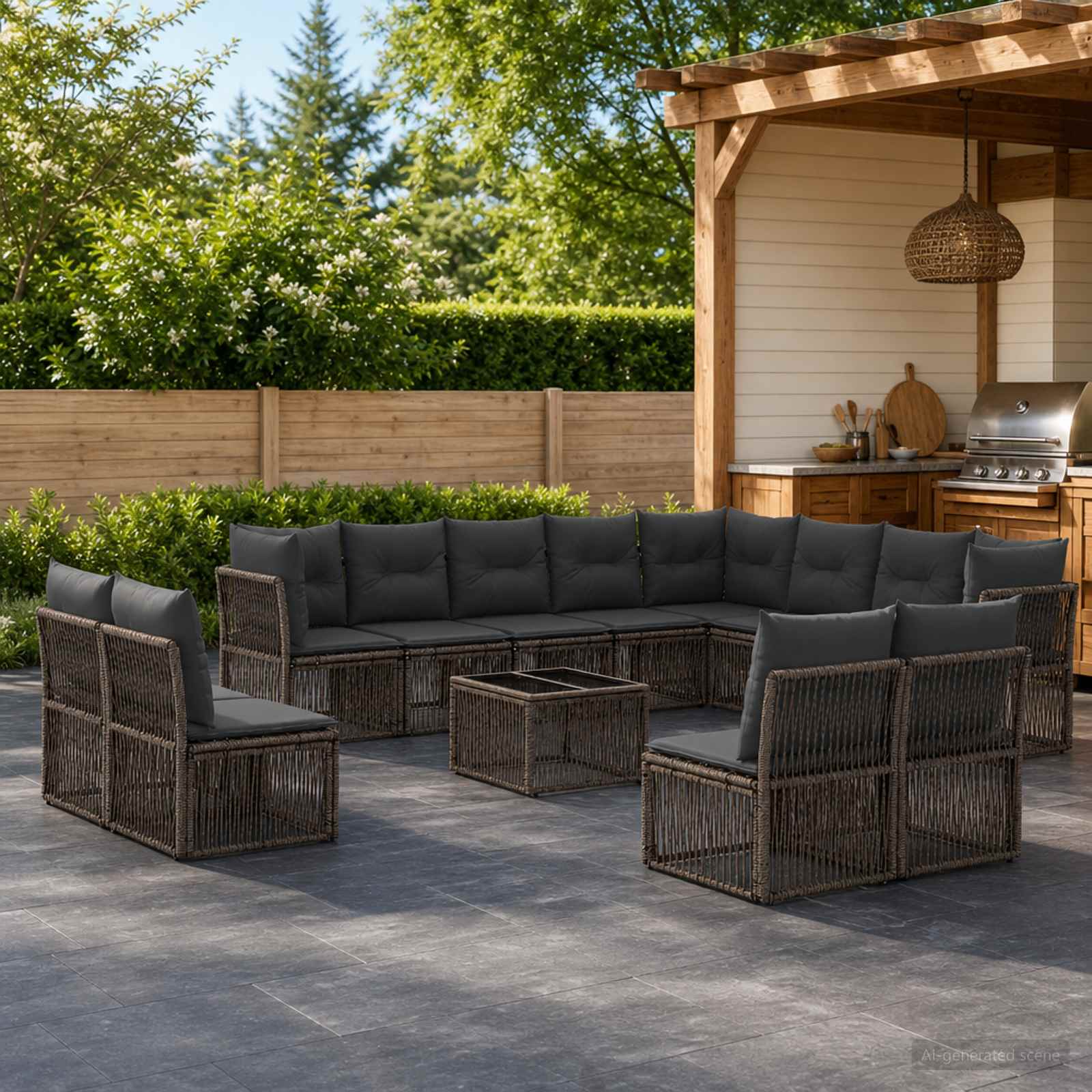 Tuinbankenset 13 pcs Grijs poly rattan – afbeelding 1