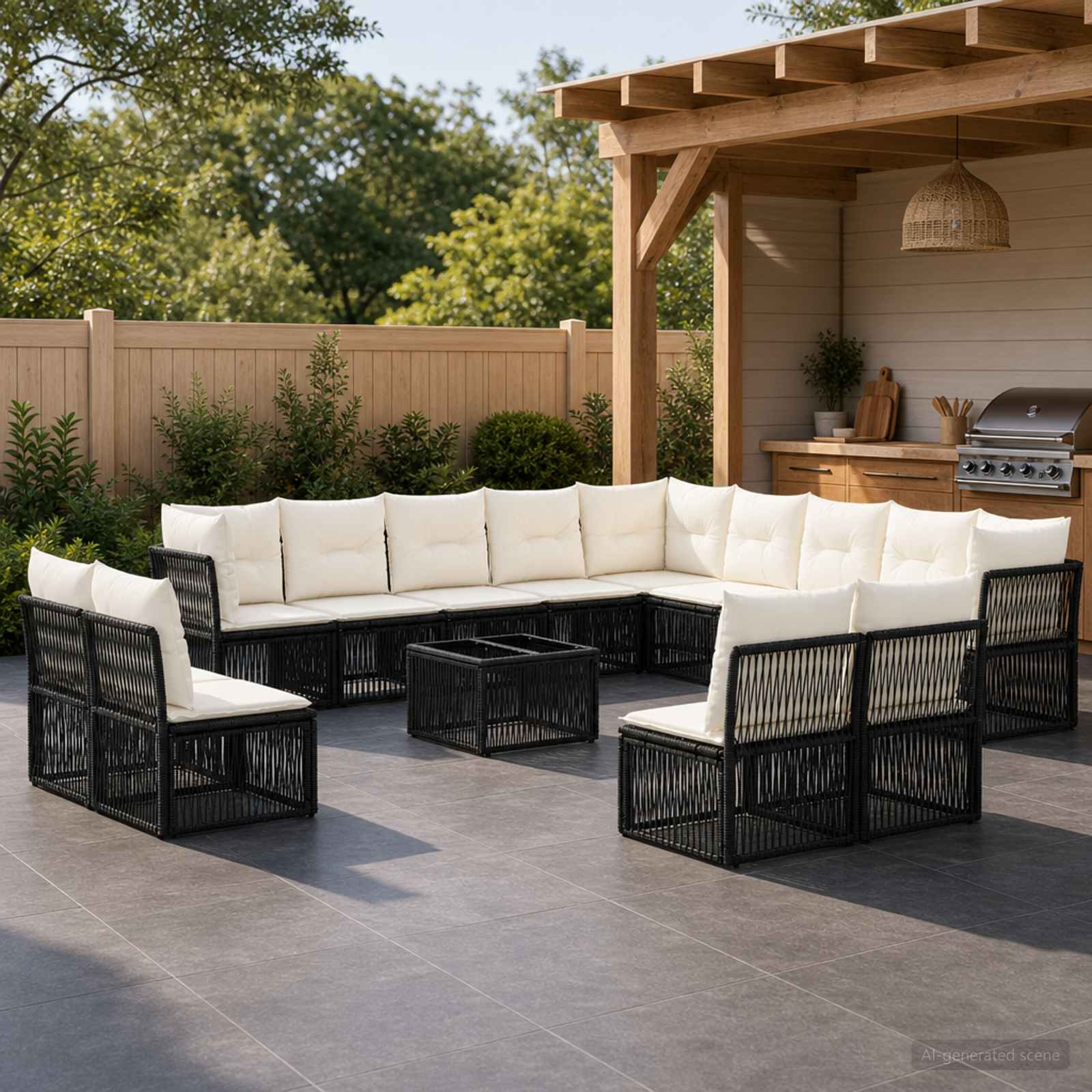 Tuinbankenset 14 pcs Zwart poly rattan – afbeelding 1
