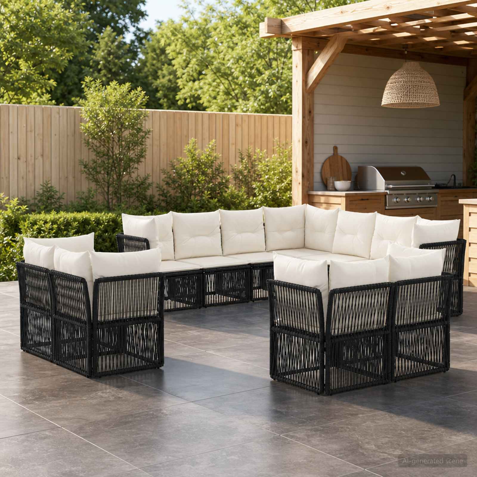 Tuinbankenset 11 pcs Zwart poly rattan – afbeelding 1