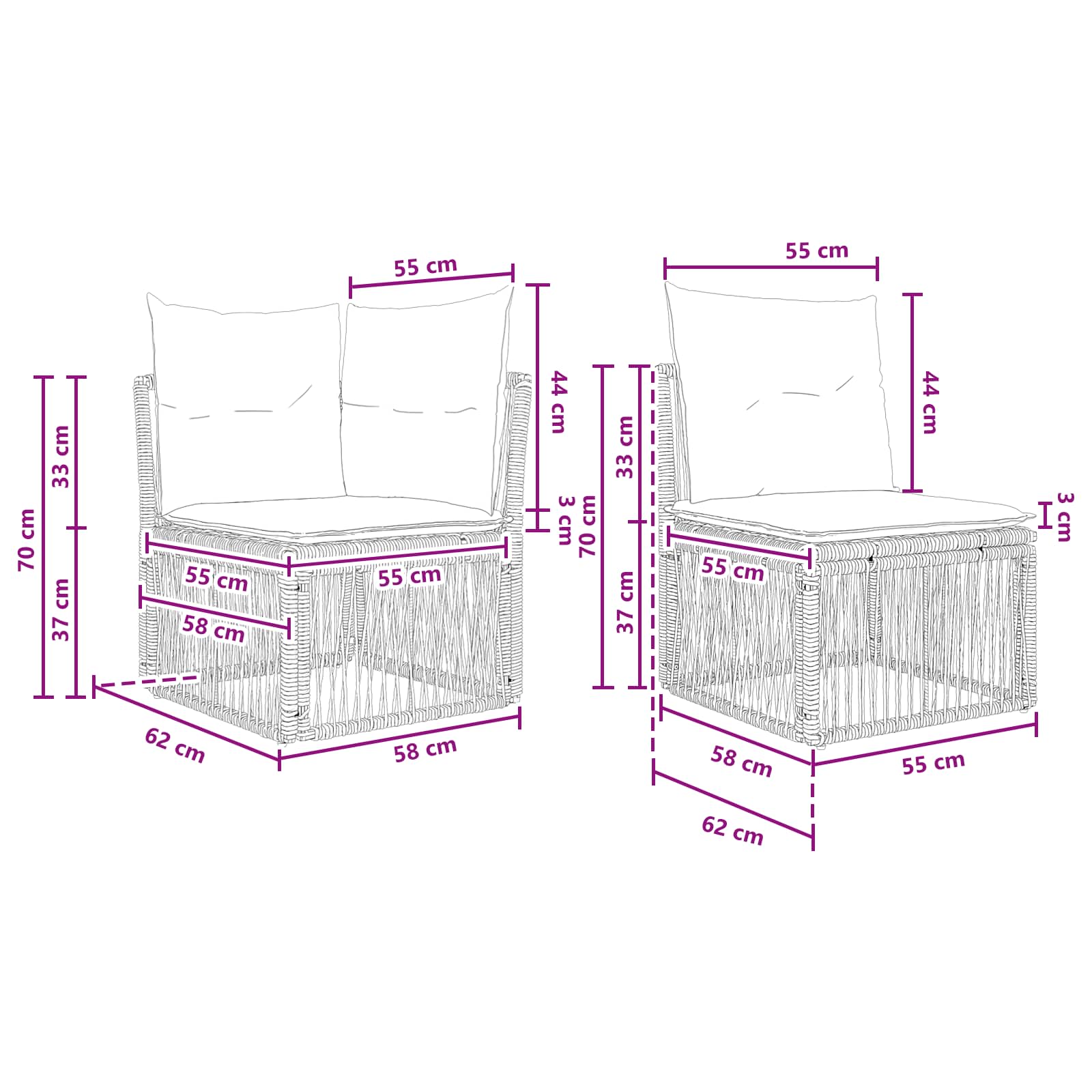 Tuinbankenset 11 pcs Zwart poly rattan – afbeelding 8