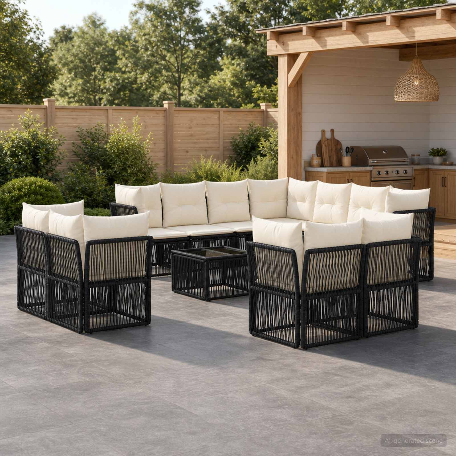 Tuinbankenset 12 pcs Zwart poly rattan – afbeelding 1