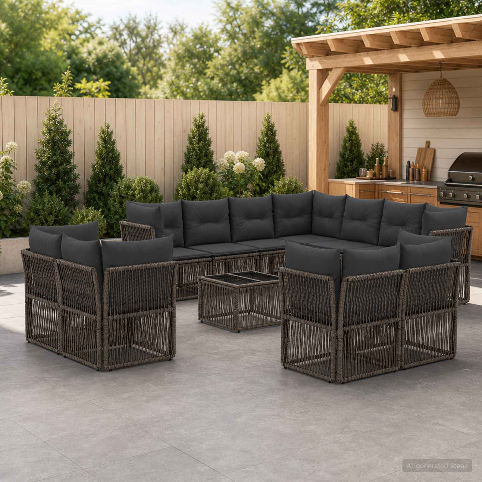 Tuinbankenset 12 pcs Grijs poly rattan – afbeelding 1
