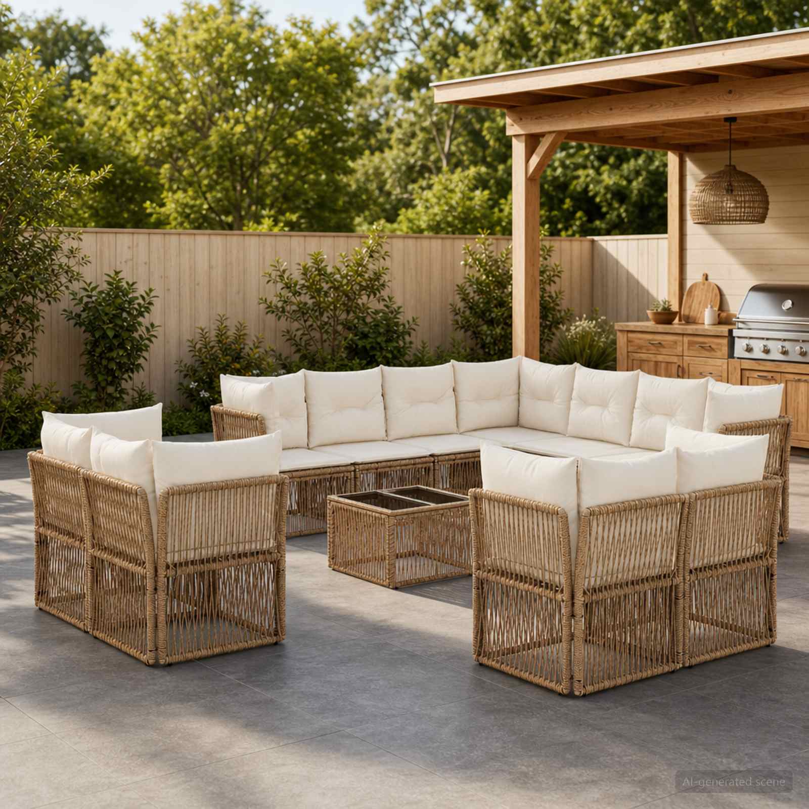 Tuinbankenset 12 pcs Beige poly rattan – afbeelding 1