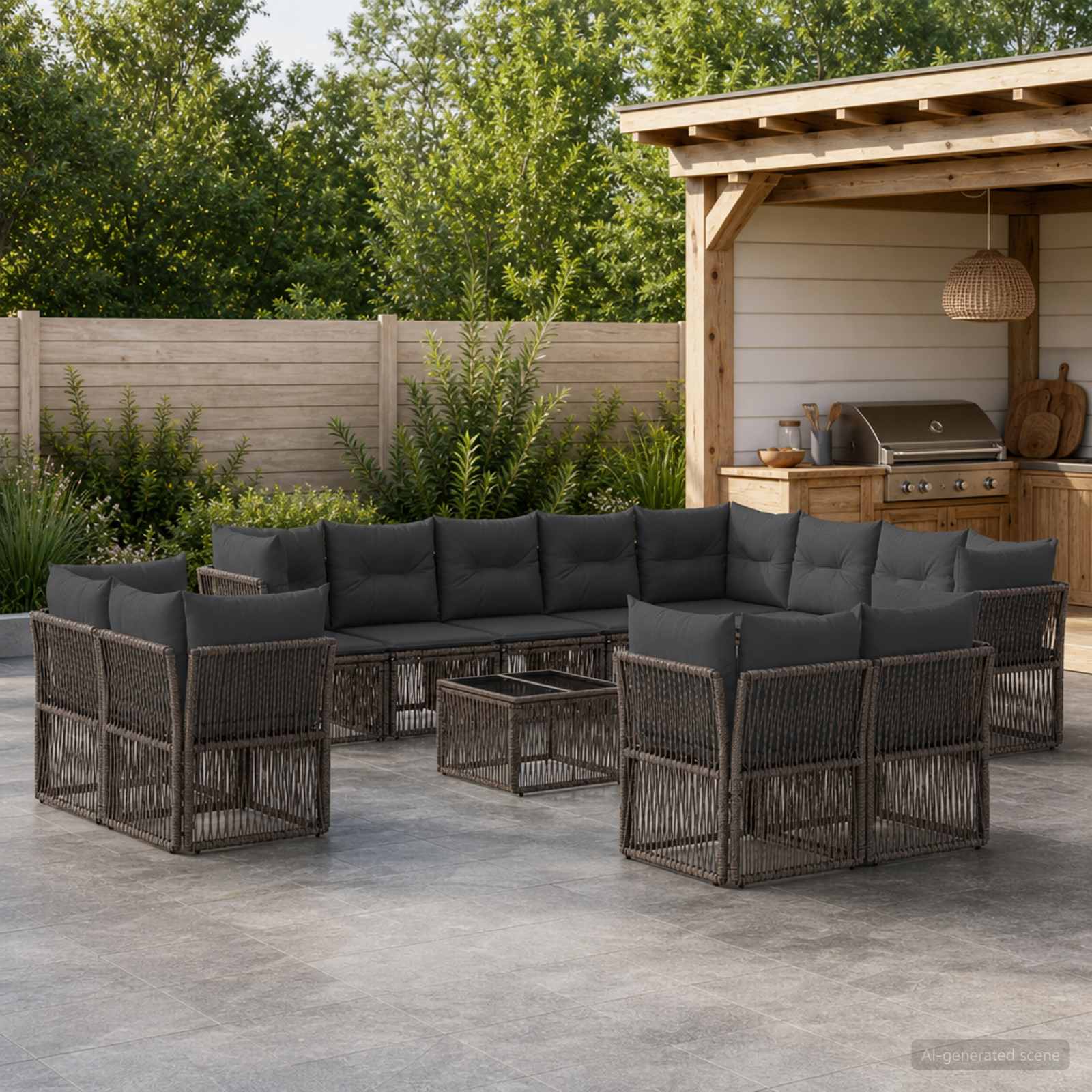 Tuinbankenset 13 pcs Grijs poly rattan – afbeelding 1