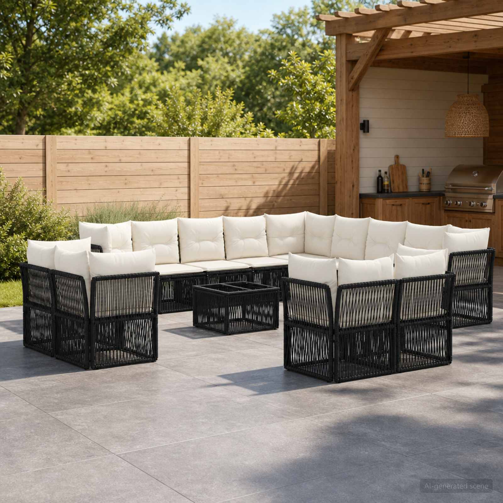 Tuinbankenset 14 pcs Zwart poly rattan – afbeelding 1
